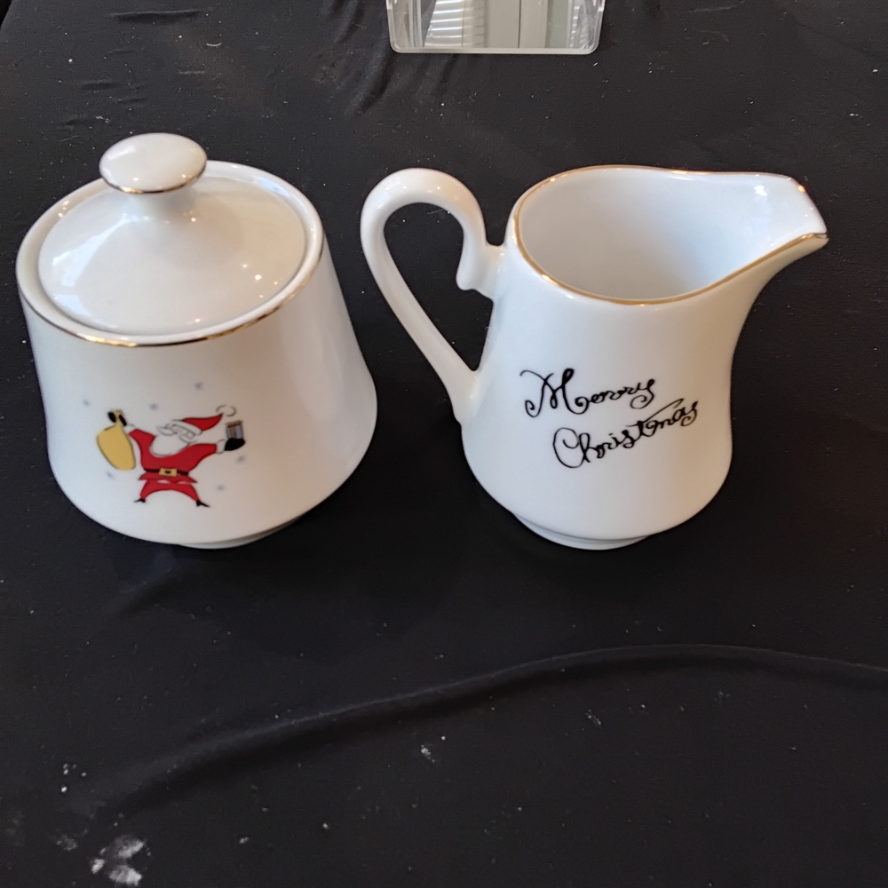 Merry Brite MB Christmas Themed Cream and Sugar Set